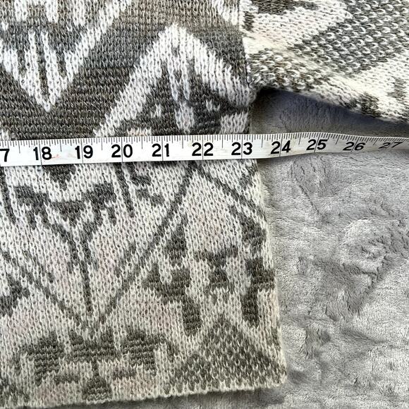 Free People Crop Sweater Top Western Print Ivory Tan Wool Blend Sz XS Oversized - Picture 4 of 8
